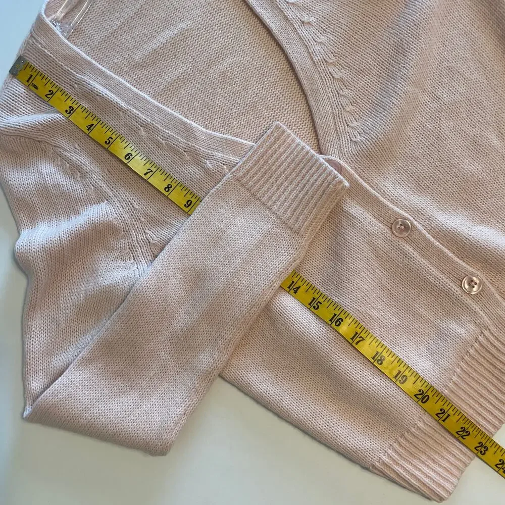 Talbots Pink Lambswool Cardigan Womens Medium V-Neck Soft Blush Button Sweater - Picture 8 of 9